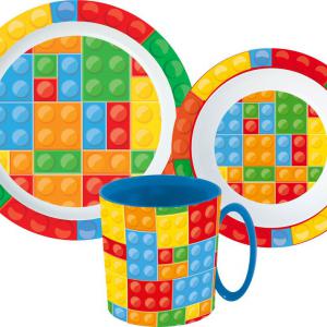Lego mintázatú Bricks étkészlet   micro műanyag szett bögrével 350 ml