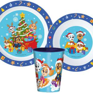 Mancs Őrjárat Holiday Karácsonyi étkészlet  micro műanyag szett  pohárral 260 ml