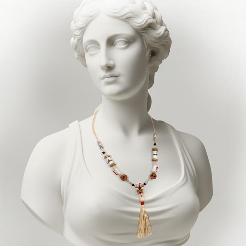 ● Rusztikus, hosszú nyaklánc textilgyöngyökkel, bojttal●