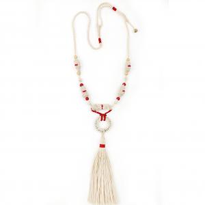 ● Hosszú textilnyaklánc, horgolt medállal, bojttal●