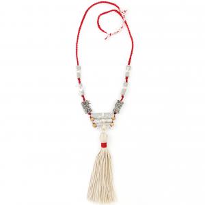 ● Textilnyaklánc, hosszú bojttal, piros zsinórral●