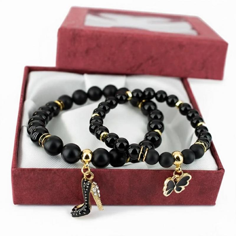 Éjfekete Páros Karkötő Szett Díszdobozban