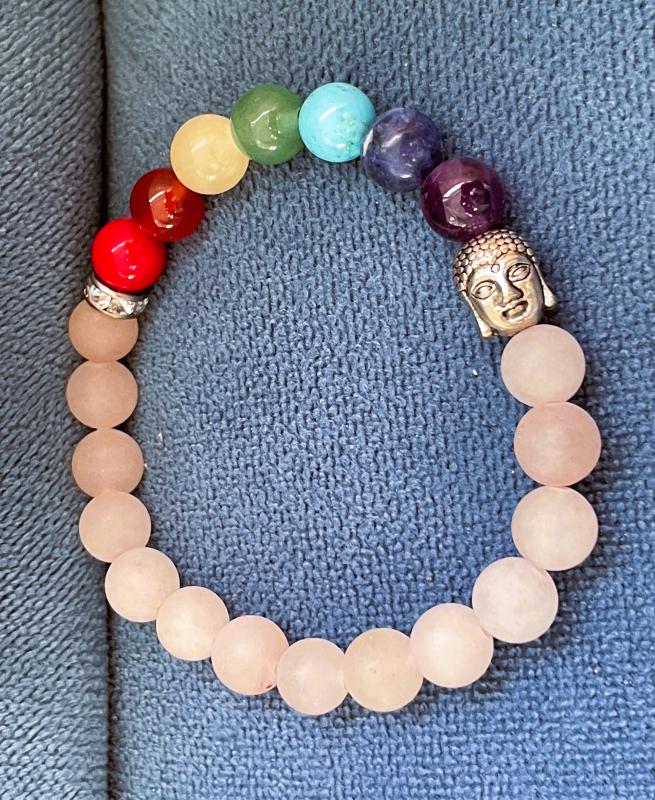 Rózsakvarc „Hét Csakra Harmónia” Női Ásvány Karkötő Buddhával
