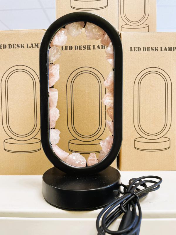 „Szeretet Sugárzása” – Ovális Rózsakvarc Ásványlámpa (22 cm)