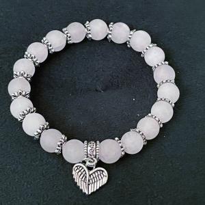 Égi Kert – Fehér Matt Jáde Női Karkötő Angyalszárnnyal és Virágokkal