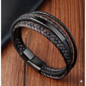 Fekete Elegancia – Férfi fonott bőrkarkötő fekete nemesacél betéttel