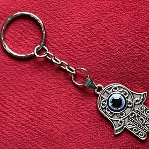 Hamsa Kéz és Nazar Szem Kulcstartó – Ezüst színű védelmi talizmán