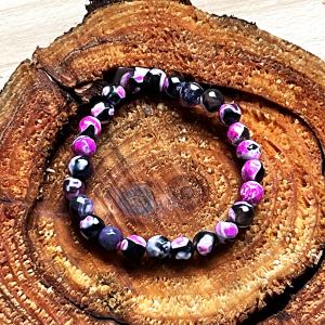 Mini Varázs – Fekete-pink achát gyerek karkötő