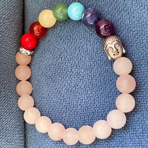 Rózsakvarc „Hét Csakra Harmónia” Női Ásvány Karkötő Buddhával