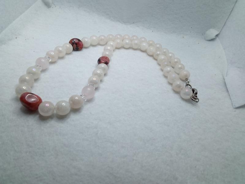 Nyaklánc Rózsakvarc,Rodonit...