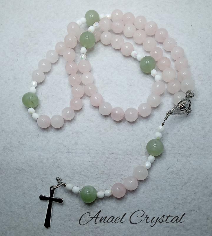 Rózsafűzér Rózsakvarc-Jáde-cseh gyöngy