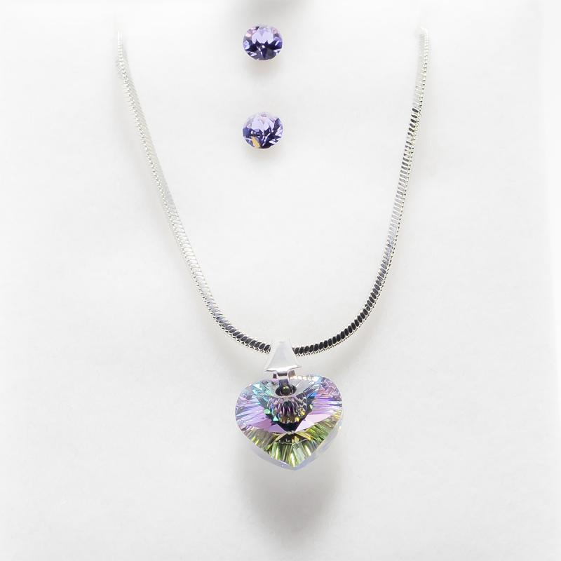 Swanis ékszerszett szíves medállal - szivárvány + AJÁNDÉK díszdoboz