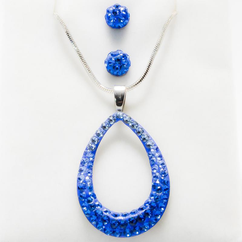 Swanis ovális medál, fülbevaló szett - kék kövekkel