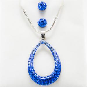 Swanis ovális medál, fülbevaló szett - kék kövekkel