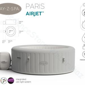 AirJet Lay-Z-Spa PARIS masszázsmedence színes LED világítással, 4-6 személyes