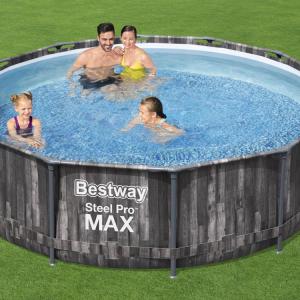 Fémvázas medence 366 x 100 cm készlet HOMOKSZŰRŐVEL STEEL PRO MAX FA mintás