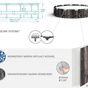 Fémvázas medence 366 x 100 cm készlet HOMOKSZŰRŐVEL STEEL PRO MAX FA mintás