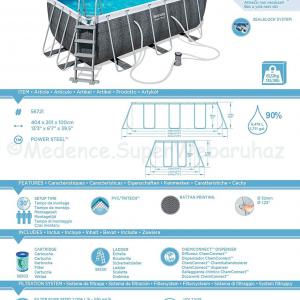 Fémvázas medence 404 x 201 x 100 cm készlet - RATTAN