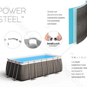 Fémvázas medence 404 x 201 x 100 cm készlet - RATTAN