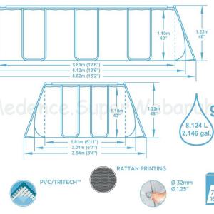 Fémvázas medence 412 x 201 x 122 cm készlet -
