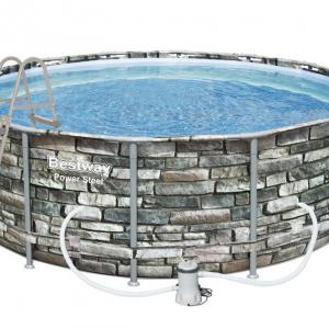 Fémvázas medence 427 x 122 cm készlet Power Steel Superior STONE mintás