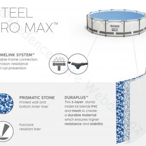 Fémvázas medence 427 x 122 cm készlet STEEL PRO MAX
