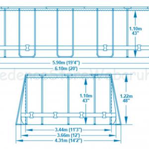 Fémvázas ovális medence 6,1 x 3,66 x 1,22 m készlet - Comfort Jet - WOOD