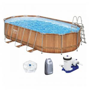 Fémvázas ovális medence 6,1 x 3,66 x 1,22 m készlet - Comfort Jet - WOOD
