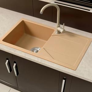 Gránit szögletes egy medencés mosogató + csepegtető  - Gori, bézs