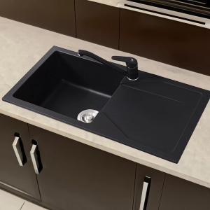Gránit szögletes egy medencés mosogató + csepegtető  - Gori, fekete