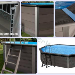 Kompozit ovális medence szett 8,04 m x 3,86 m x 1,24 m homokszűrővel