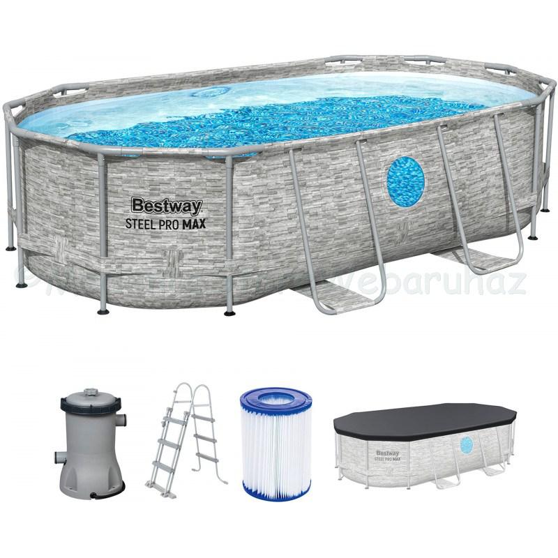Fémvázas ovális medence 427 x 250 x 100 cm készlet - STONE Swim Vista