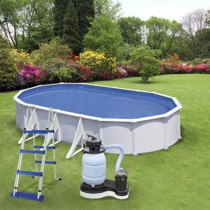 7,3 x 3,75 x 1,2 m fémfalas ovális medence készlet HOMOKSZŰRŐVEL