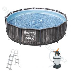 Fémvázas medence 366 x 100 cm készlet HOMOKSZŰRŐVEL STEEL PRO MAX FA mintás