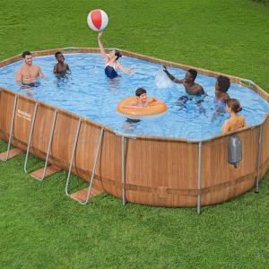 Fémvázas ovális medence 6,1 x 3,66 x 1,22 m készlet - Comfort Jet - WOOD