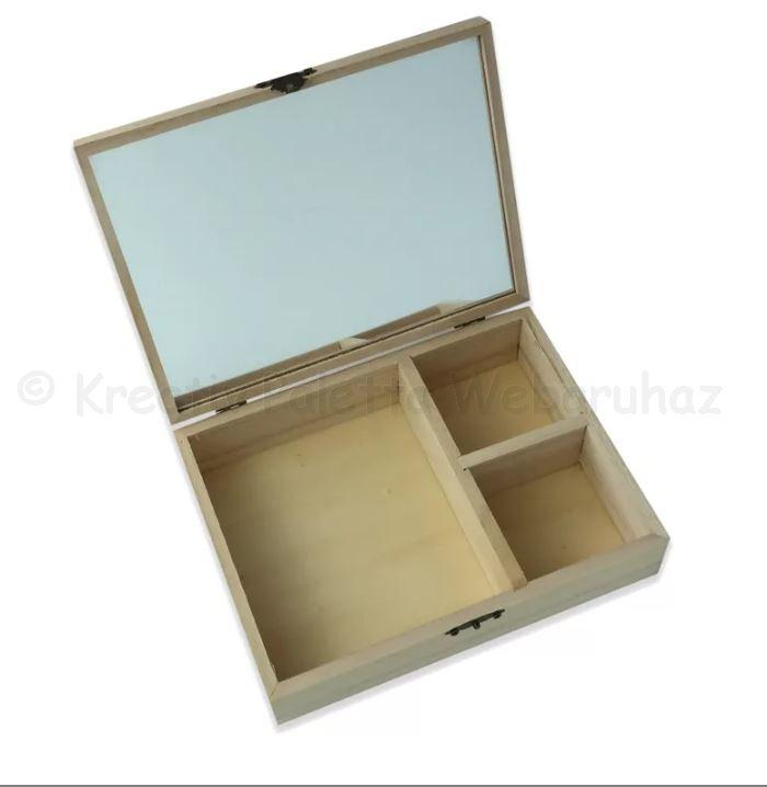 3 rekeszes tükrös fadoboz 20 x 15 x 5 cm