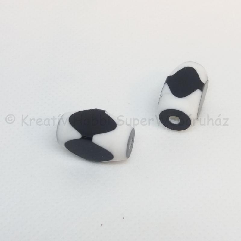 Akril gyöngy - hasáb, fehér-fekete 2 db