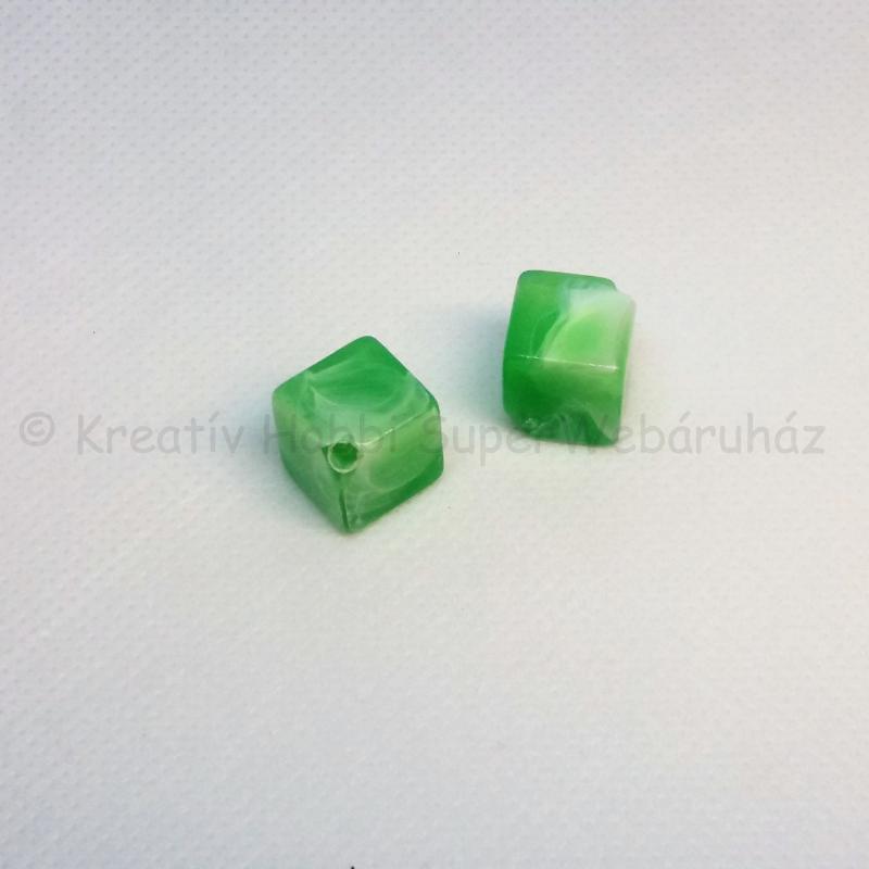 Akril gyöngy - kocka, zöld márványos 2 db