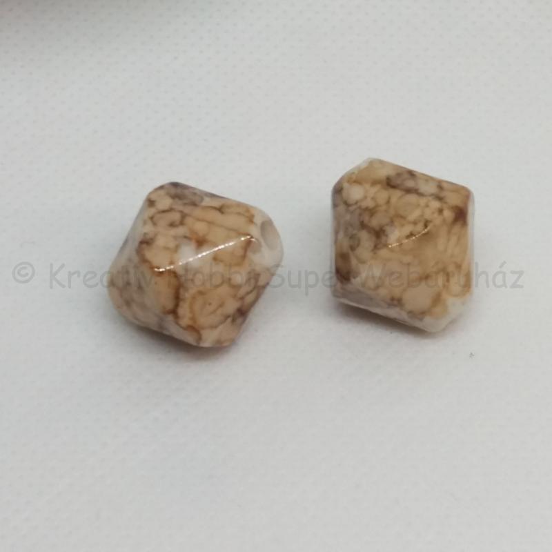 Akril gyöngy - kúpos, barna márványos 2 db