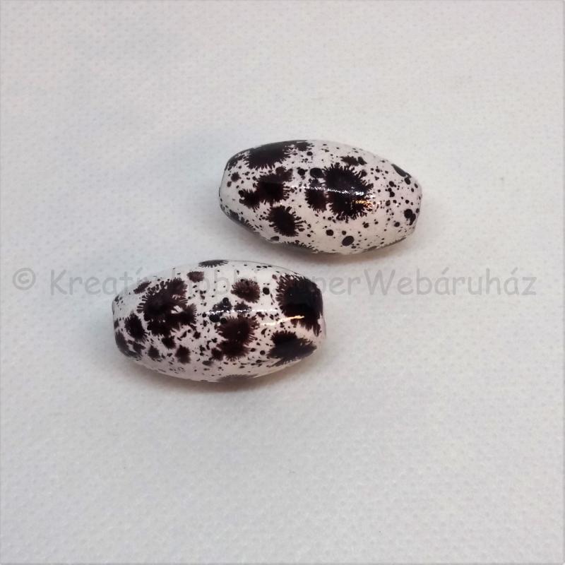 Akril gyöngy - tojás alakú, barna foltmintás 2 db