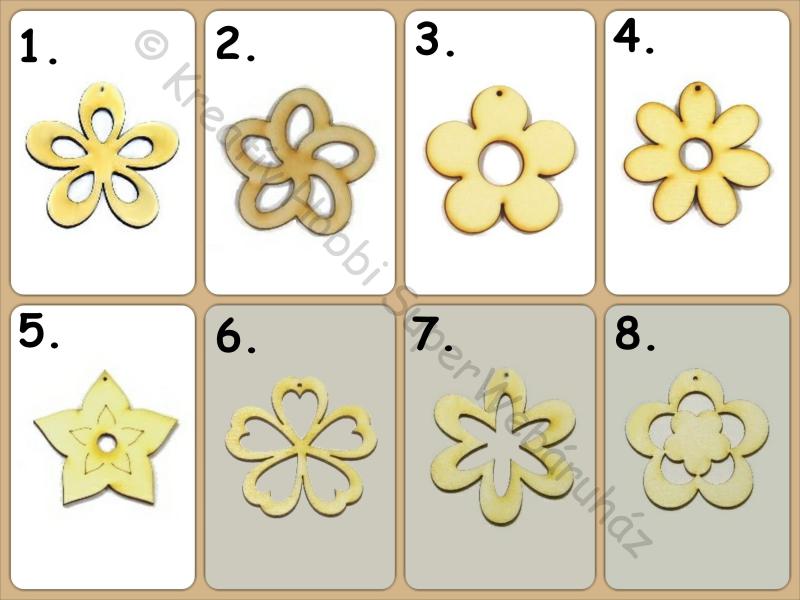 Áttört szirmú virágok fafigurák többféle