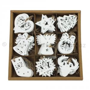 Fafigura - karácsonyi díszek 9 db - fehér