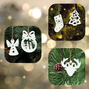 Fafigura - karácsonyi díszek 9 db - fehér