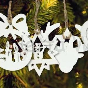 Fafigura - karácsonyi díszek 9 db - fehér