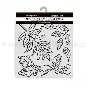 MEDIA Stencil 12 x 12 cm/ 0,25 mm - levelek, makk
