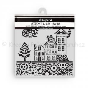 Média stencil 18 x 18 cm 0,25 mm - karácsonyi házak - Gear up for Christmas houses,