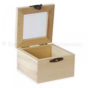 Négyzet alakú üvegbetétes doboz 8 x 8 x 5 cm