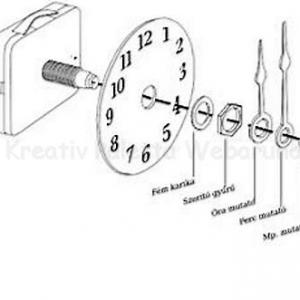 Óraszerkezet akasztóval, modern mutatóval, 6 mm tengelyhossz