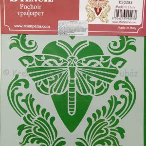 Stencil D, 20 x 15 cm - szitakötő és díszítő motívumok