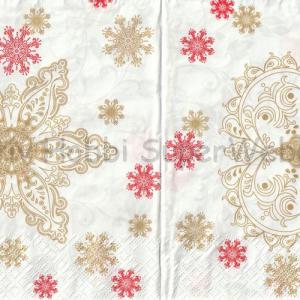 Szalvéta - arany és piros hópelyhek - gold and red snowflakes